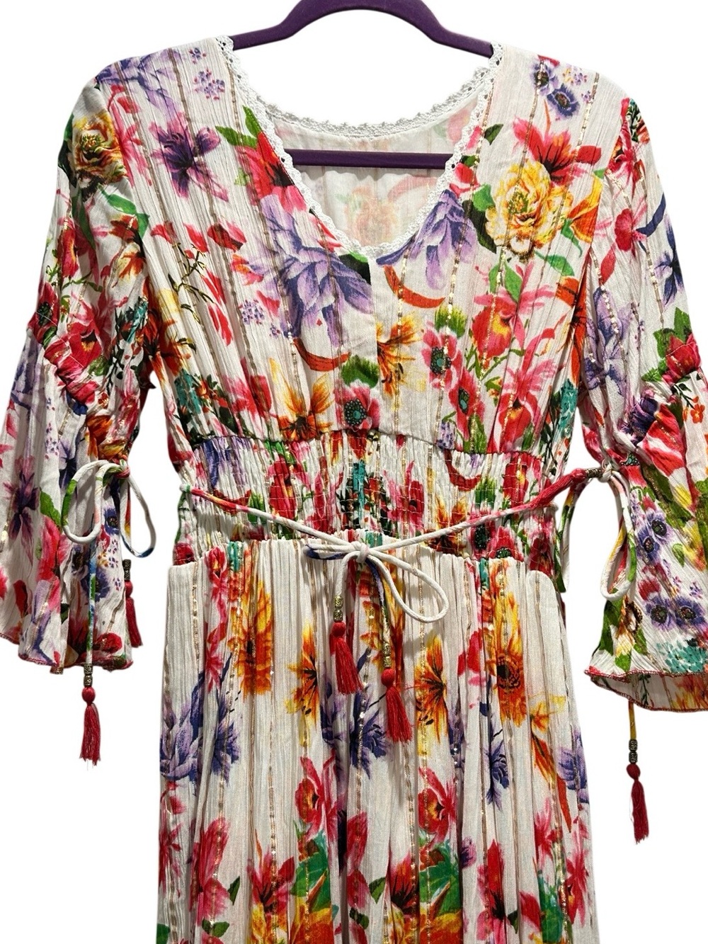 Me 2 Magic Bohemian Wildflower Floral Maxi Dress with Tiered Skirt Womens S - Picture 2 of 12